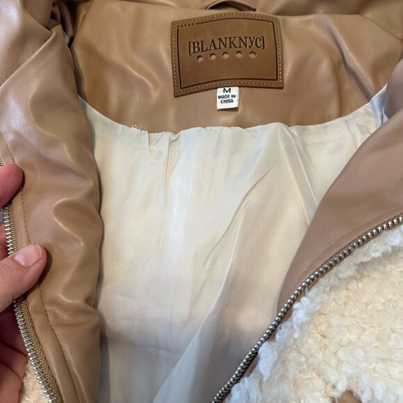 💼NWT Blank NYC Faux Shearling with Faux Leather Trim Bomber Jacket - Picture 8 of 13